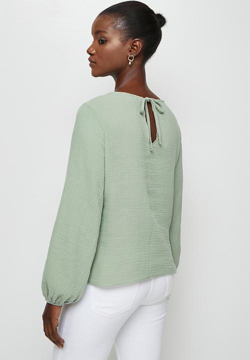 edit - Cotton balloon sleeve blouse - sage