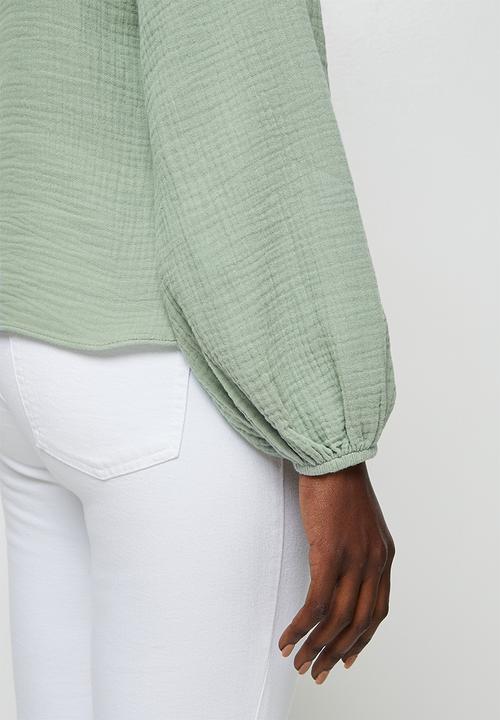 edit - Cotton balloon sleeve blouse - sage