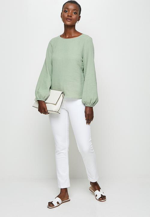 edit - Cotton balloon sleeve blouse - sage