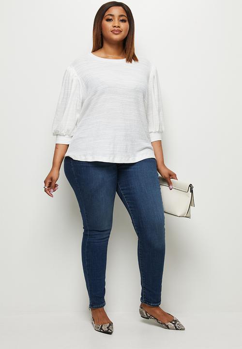 edit Plus - Textured bellow sleeve tee - white