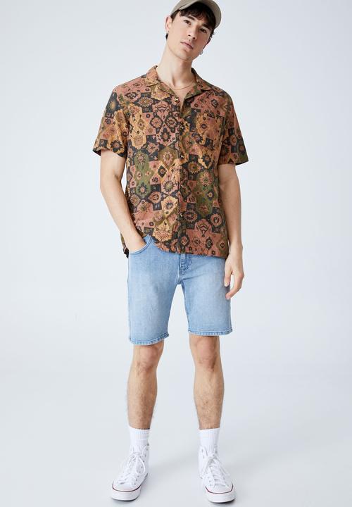 Cotton On - Riviera short sleeve shirt - mustard 70 s paisley