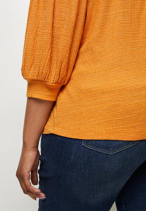 edit Plus - Textured bellow sleeve tee - mustard