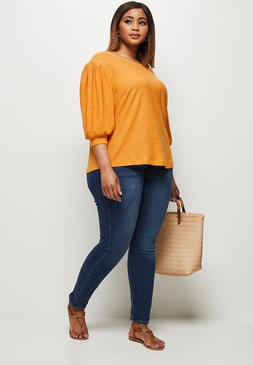 edit Plus - Textured bellow sleeve tee - mustard