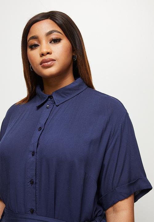 edit Plus - Short sleeve oversized shirt dress - navy