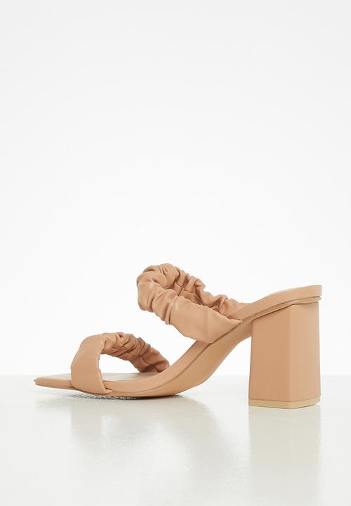 Footwork - Kemmy ruched strap block heel mule - beige