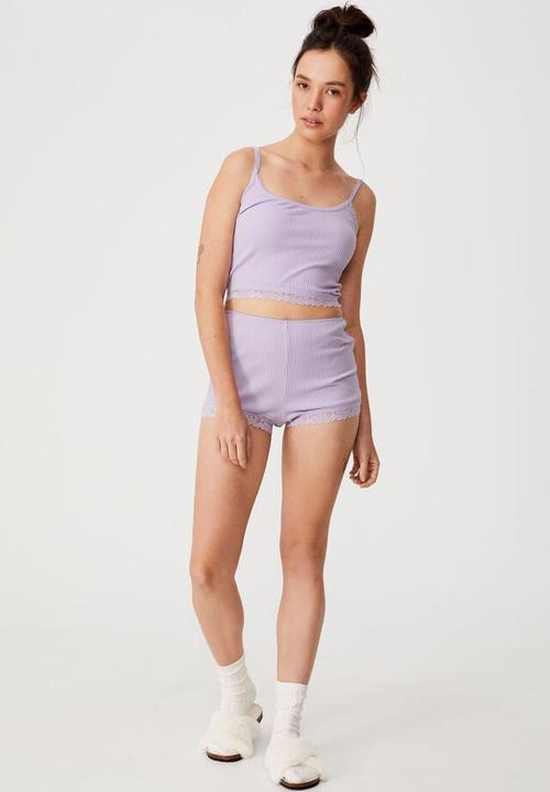 Cotton On - Rib lace sleep short - lilac dream