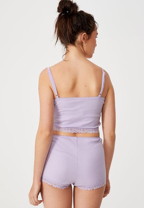 Cotton On - Rib lace sleep short - lilac dream