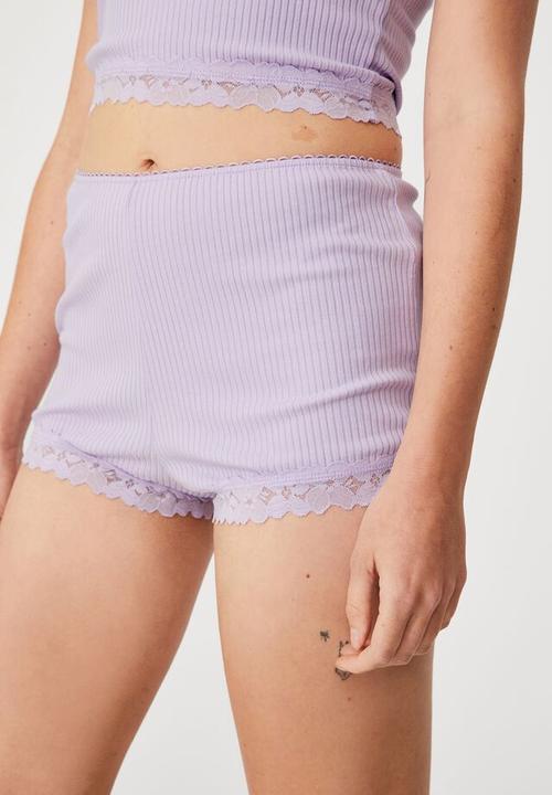 Cotton On - Rib lace sleep short - lilac dream
