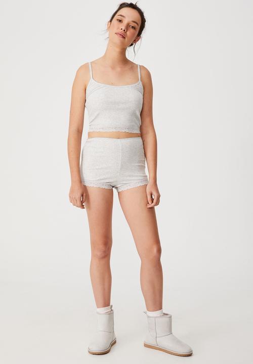 Cotton On - Rib lace sleep short - soft grey marle