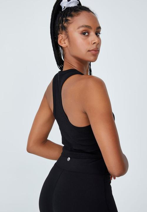 Cotton On - Rib racer crop tank top - black