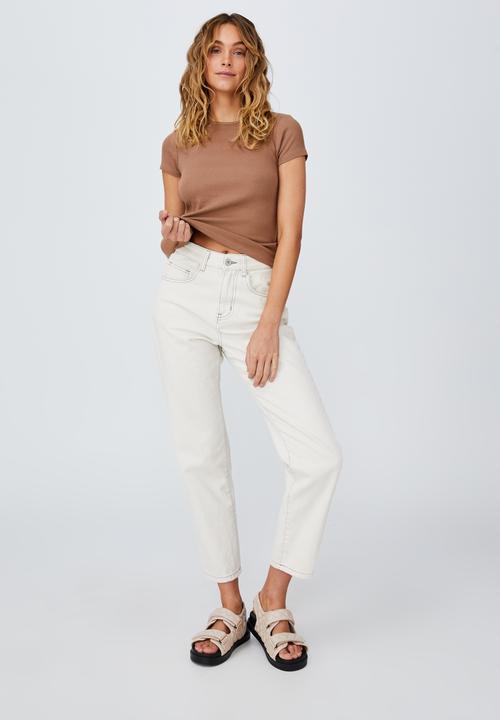 Cotton On - The one organic rib crew short sleeve tee - cocoa bean