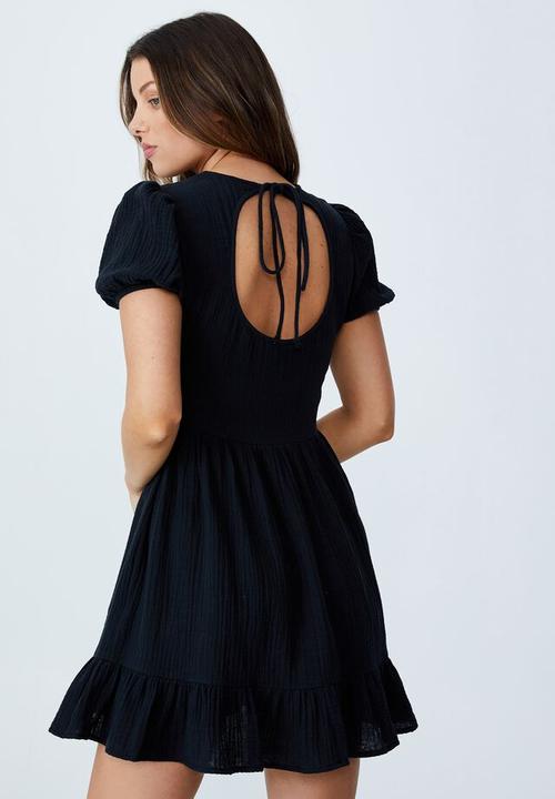 Cotton On - Woven riviera smock mini dress - black