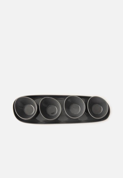 Omada - Irregular plate with 4 bowls - dark grey
