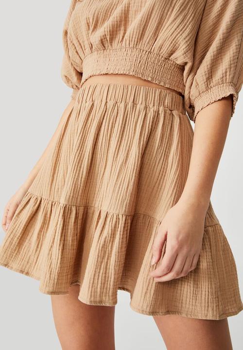 Cotton On - Woven riviera mini skirt - brown taupe