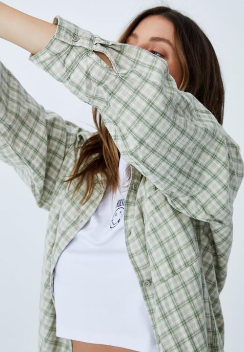 Cotton On - Boyfriend shirt - danny check sage