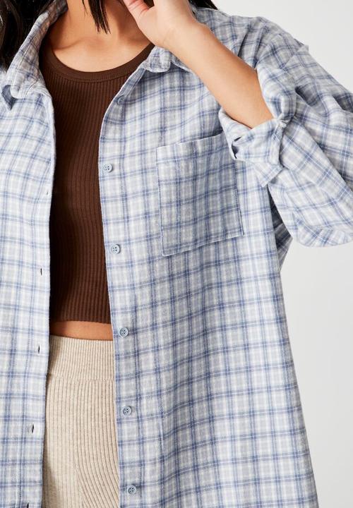 Cotton On - Boyfriend shirt - danny check sunfaded denim