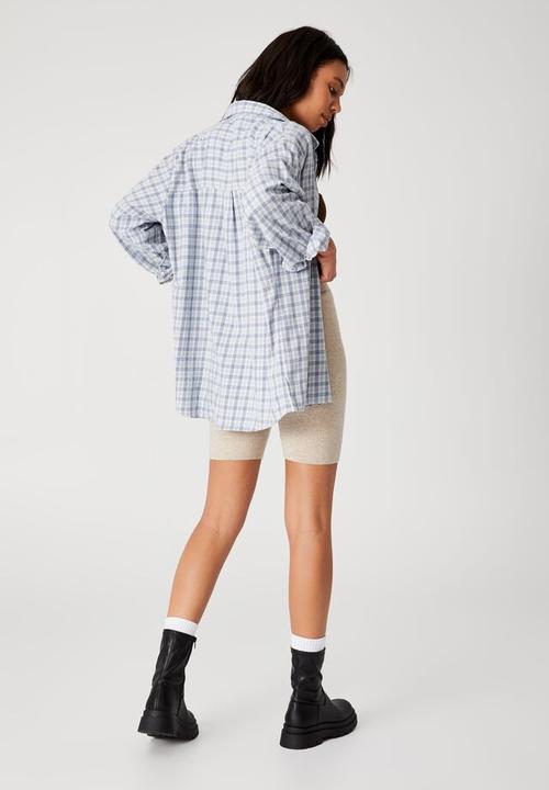 Cotton On - Boyfriend shirt - danny check sunfaded denim