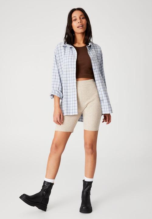 Cotton On - Boyfriend shirt - danny check sunfaded denim