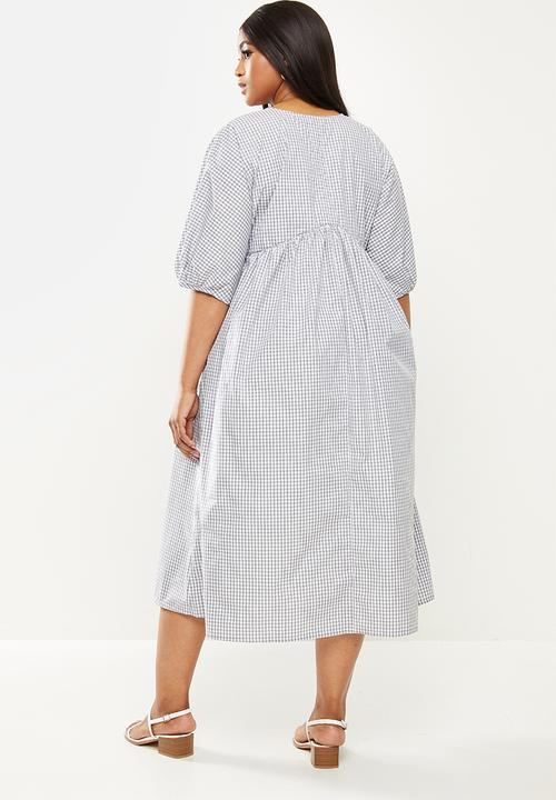 AMANDA LAIRD CHERRY - Plus twins dress - grey & white gingham check