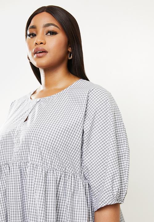 AMANDA LAIRD CHERRY - Plus twins dress - grey & white gingham check