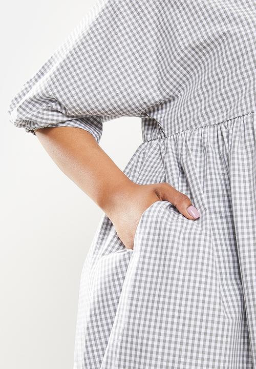 AMANDA LAIRD CHERRY - Plus twins dress - grey & white gingham check