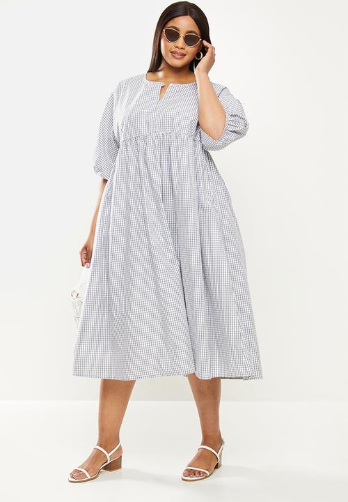 AMANDA LAIRD CHERRY - Plus twins dress - grey & white gingham check