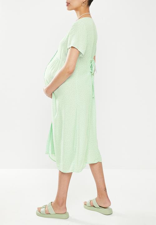 Cotton On - Maternity woven button front ss midi dress - phoebe ditsy soft teal