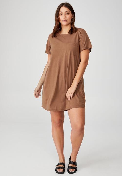 Cotton On - Curve relaxed tee dress - cocoa bean