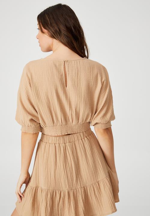 Cotton On - Riviera cropped blouse - brown taupe
