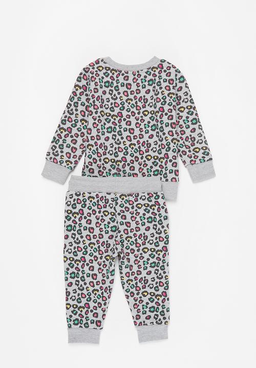 MINOTI - Baby girls basic aop fleece sweat set - grey