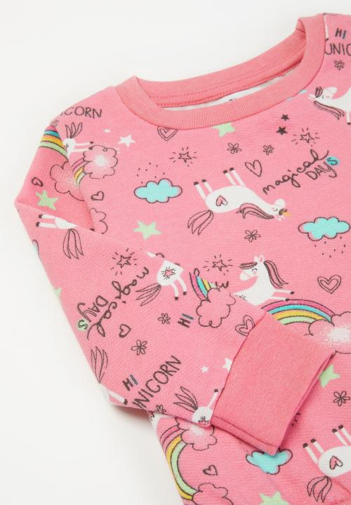 MINOTI - Baby girls basic aop fleece sweat set - pink