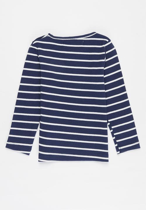 MINOTI - Girls basic stripe ribbed top - navy