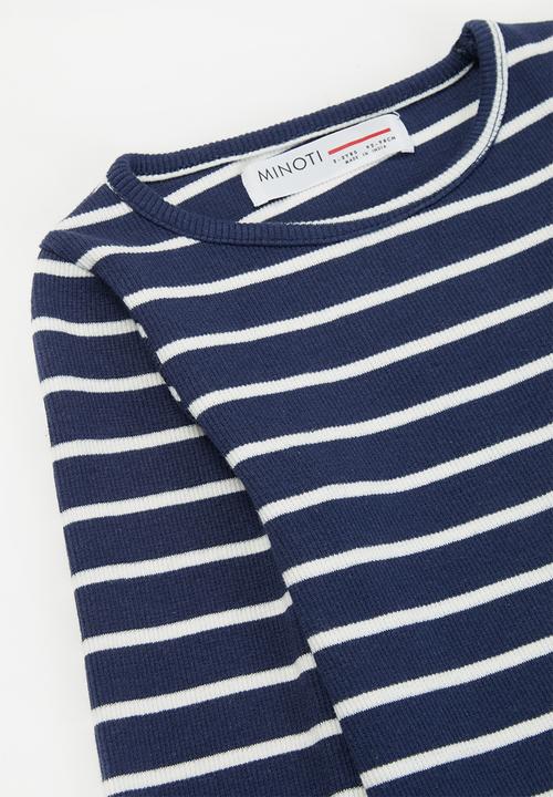 MINOTI - Girls basic stripe ribbed top - navy
