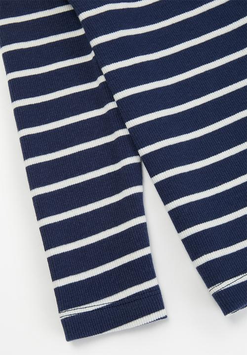 MINOTI - Girls basic stripe ribbed top - navy