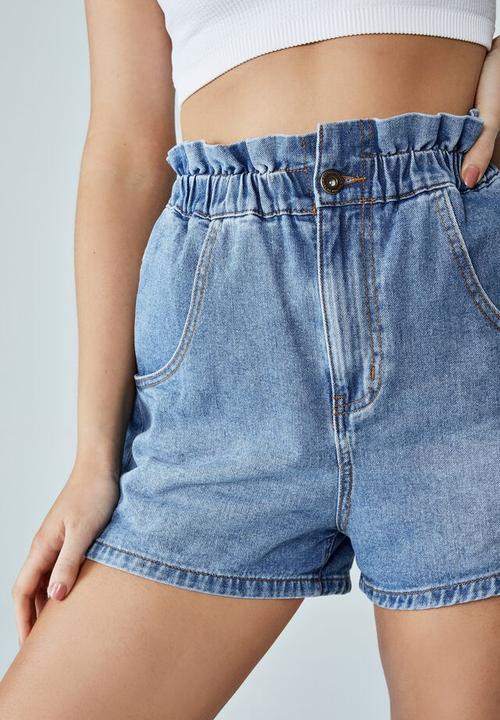 Cotton On - Denim paperbag short - bay blue