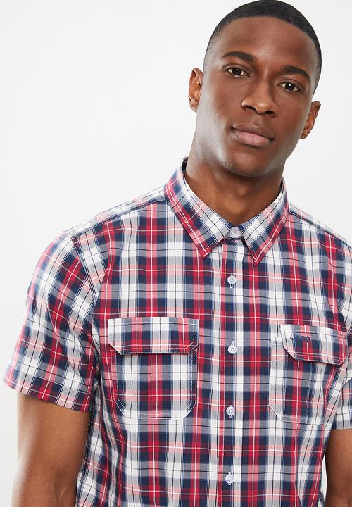 JEEP - Technical short sleeve check shirt - red/navy
