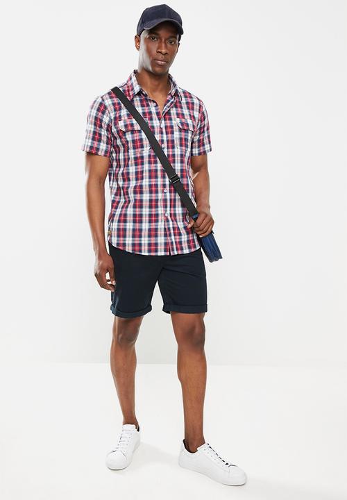 JEEP - Technical short sleeve check shirt - red/navy