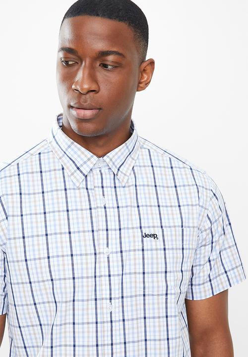 JEEP - Short sleeve yd check shirt - white/khaki