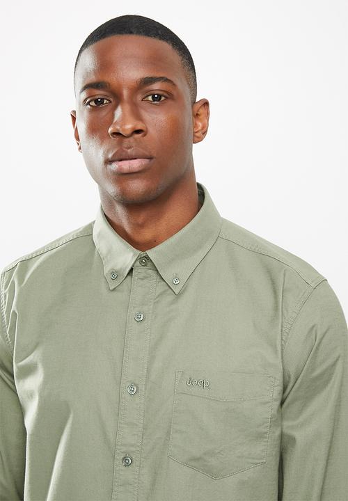 JEEP - Long sleeve plain crease resistant shirt - green