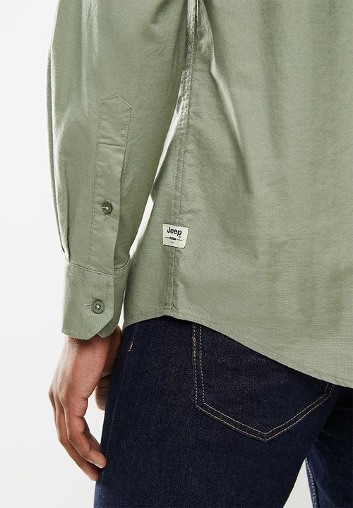 JEEP - Long sleeve plain crease resistant shirt - green