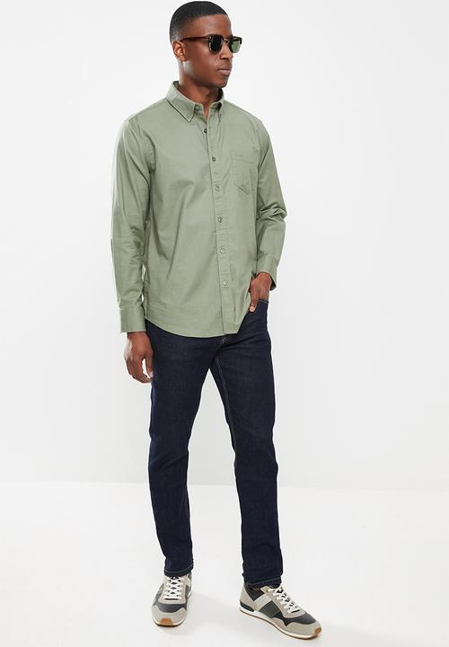 JEEP - Long sleeve plain crease resistant shirt - green