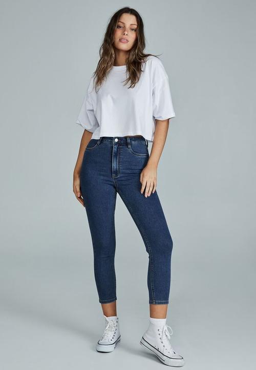Cotton On - High rise cropped super stretch - trinity blue pockets