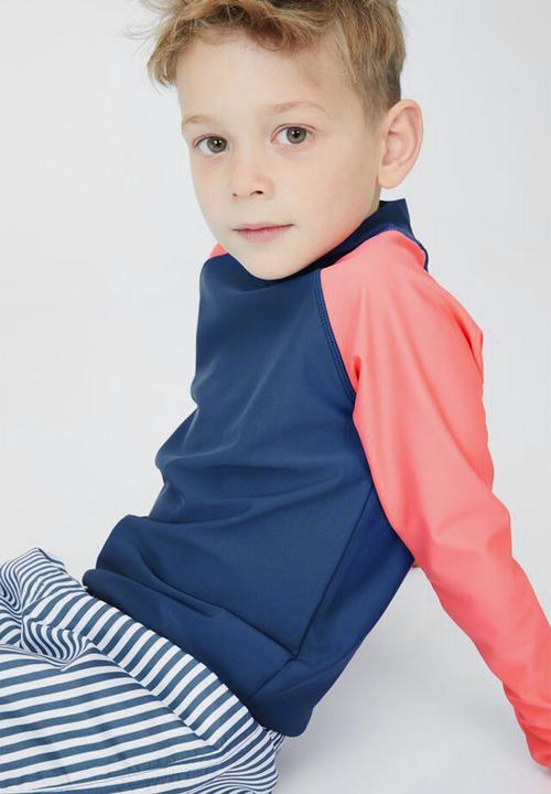 Cotton On - Flynn long sleeve raglan rash vest - petty blue/retro coral