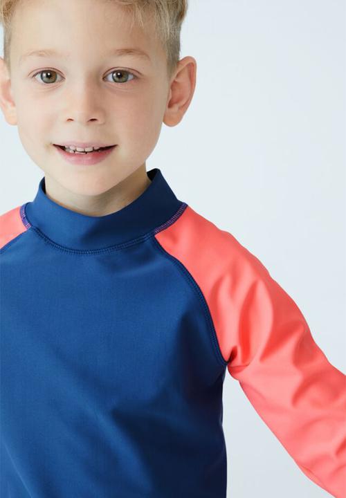 Cotton On - Flynn long sleeve raglan rash vest - petty blue/retro coral