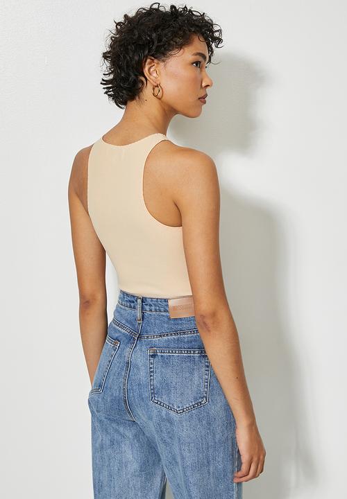 Superbalist - Crepe cutaway knit top - stone