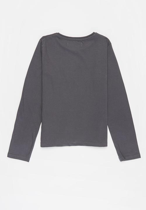 MINOTI - Girls basic rock the world top - charcoal