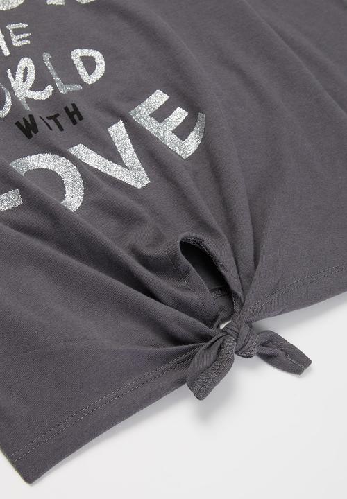 MINOTI - Girls basic rock the world top - charcoal