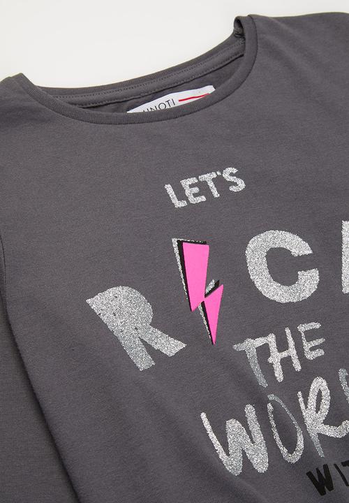 MINOTI - Girls basic rock the world top - charcoal