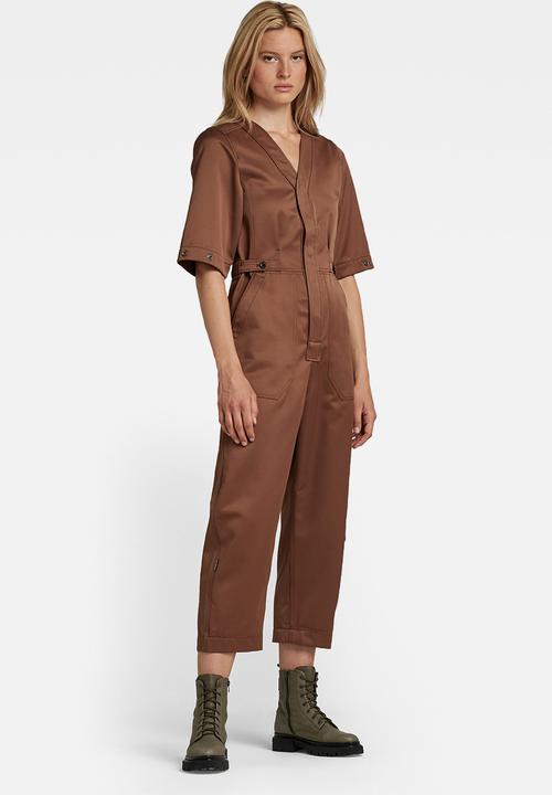 G-STAR - V neck jumpsuit shortsleeve - medium clay