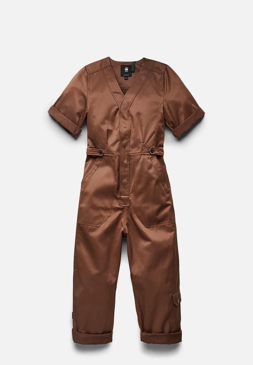 G-STAR - V neck jumpsuit shortsleeve - medium clay